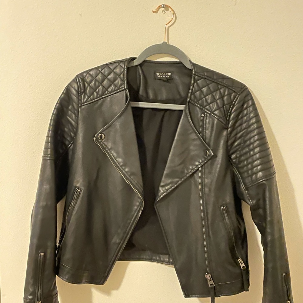 COPY - TopShop faux leather coat, black